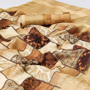 Brown Digital Printed Dola Silk Saree