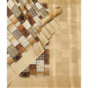 Brown Digital Printed Dola Silk Saree