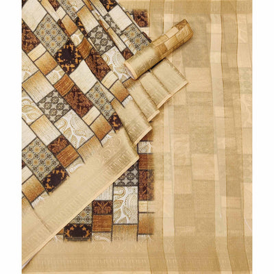 Brown Digital Printed Dola Silk Saree