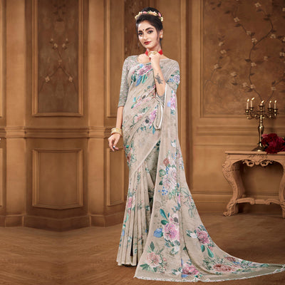 Brown Digital Printed Georgette Saree