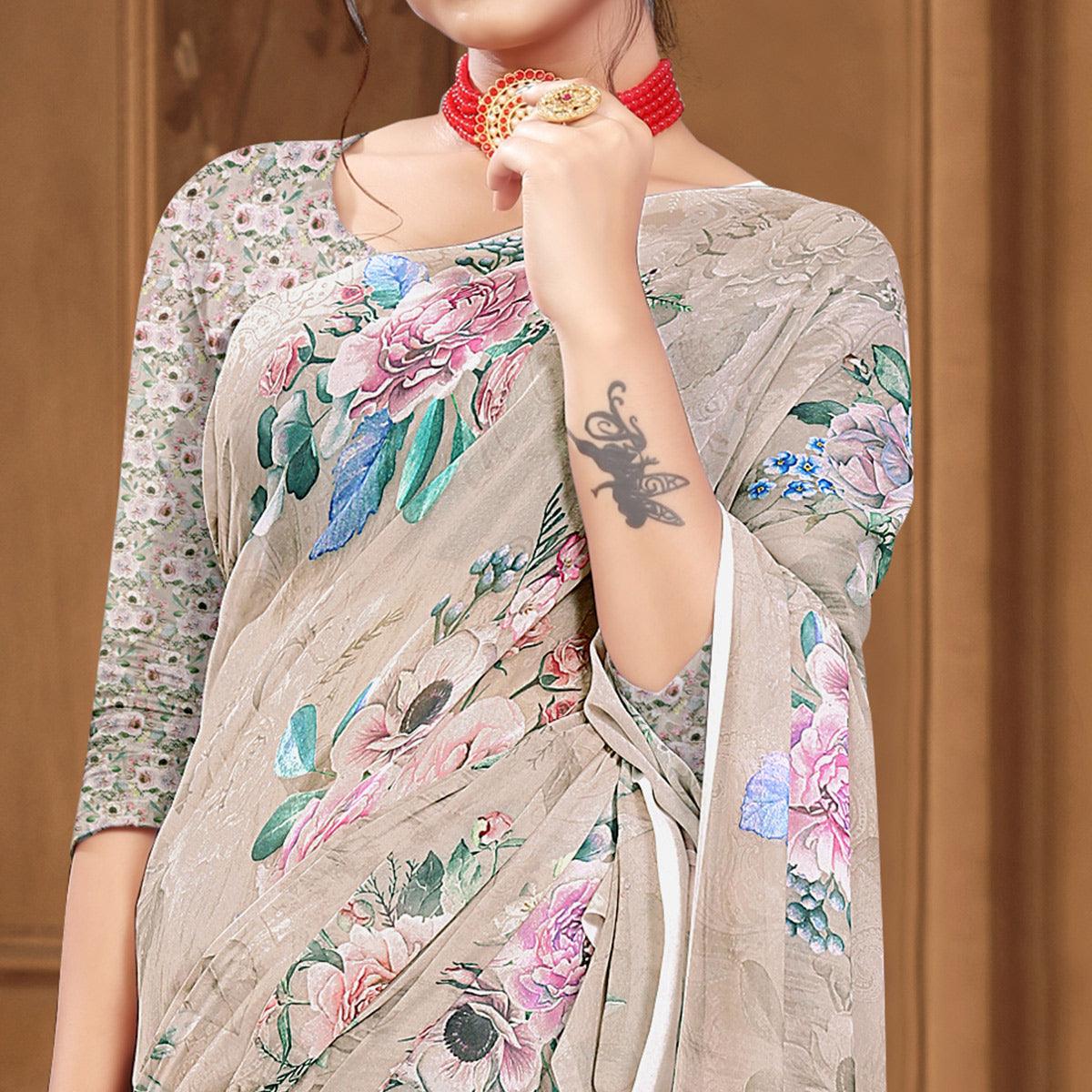 Brown Digital Printed Georgette Saree