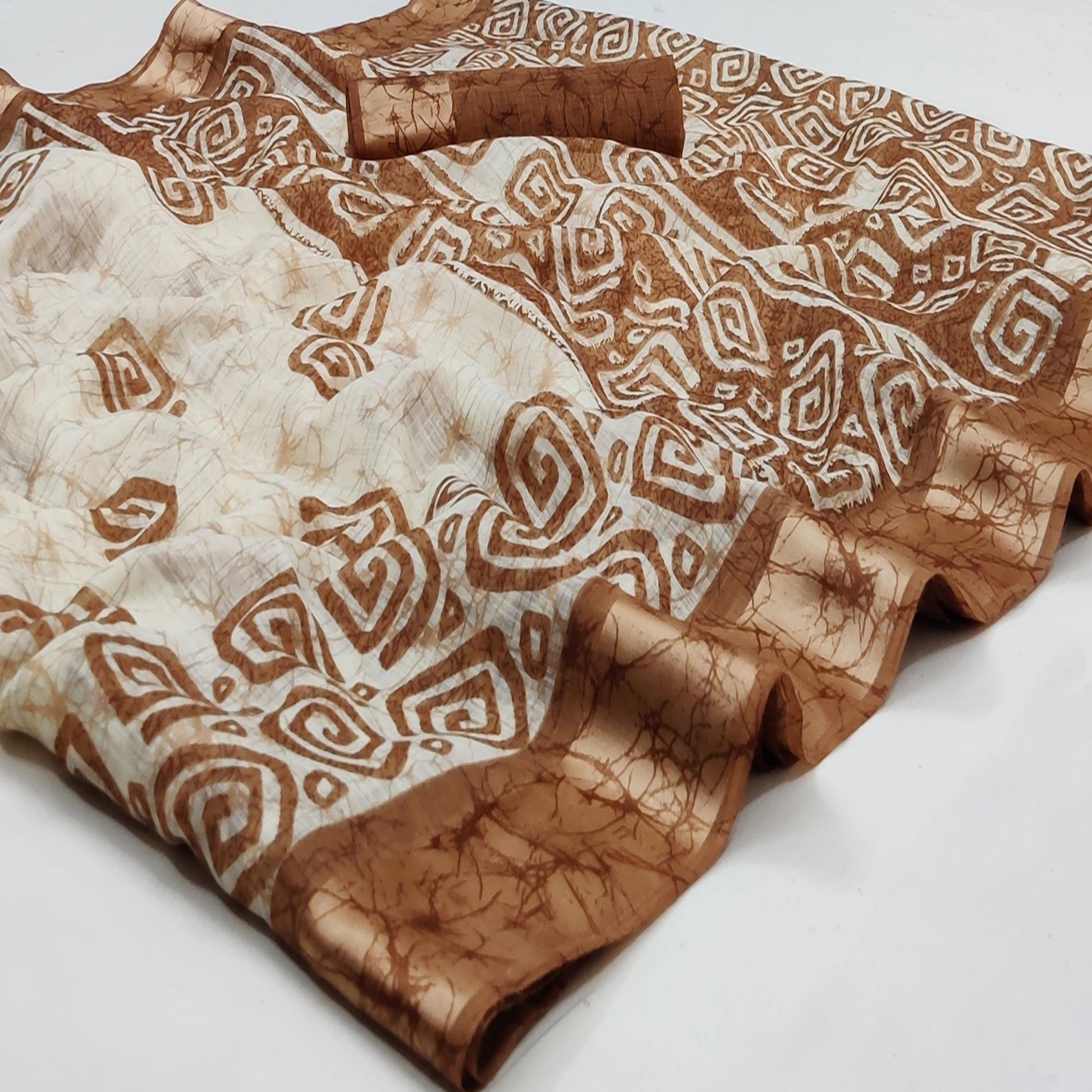 Brown Digital Printed Linen Saree