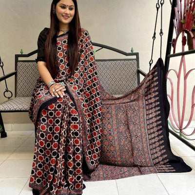 Brown Digital Printed Linen Saree