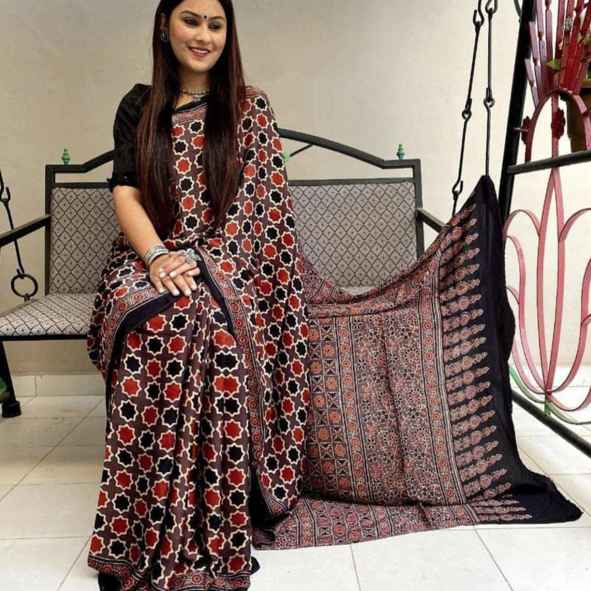 Brown Digital Printed Linen Saree