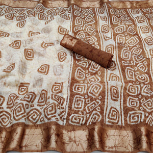 Brown Digital Printed Linen Saree