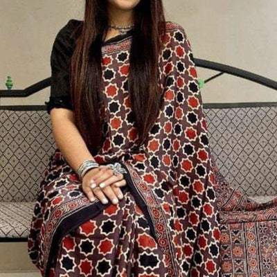 Brown Digital Printed Linen Saree