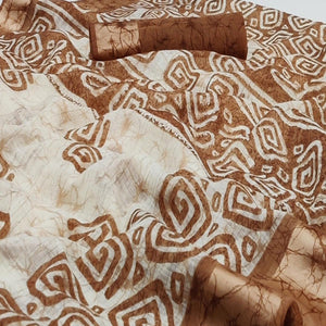 Brown Digital Printed Linen Saree