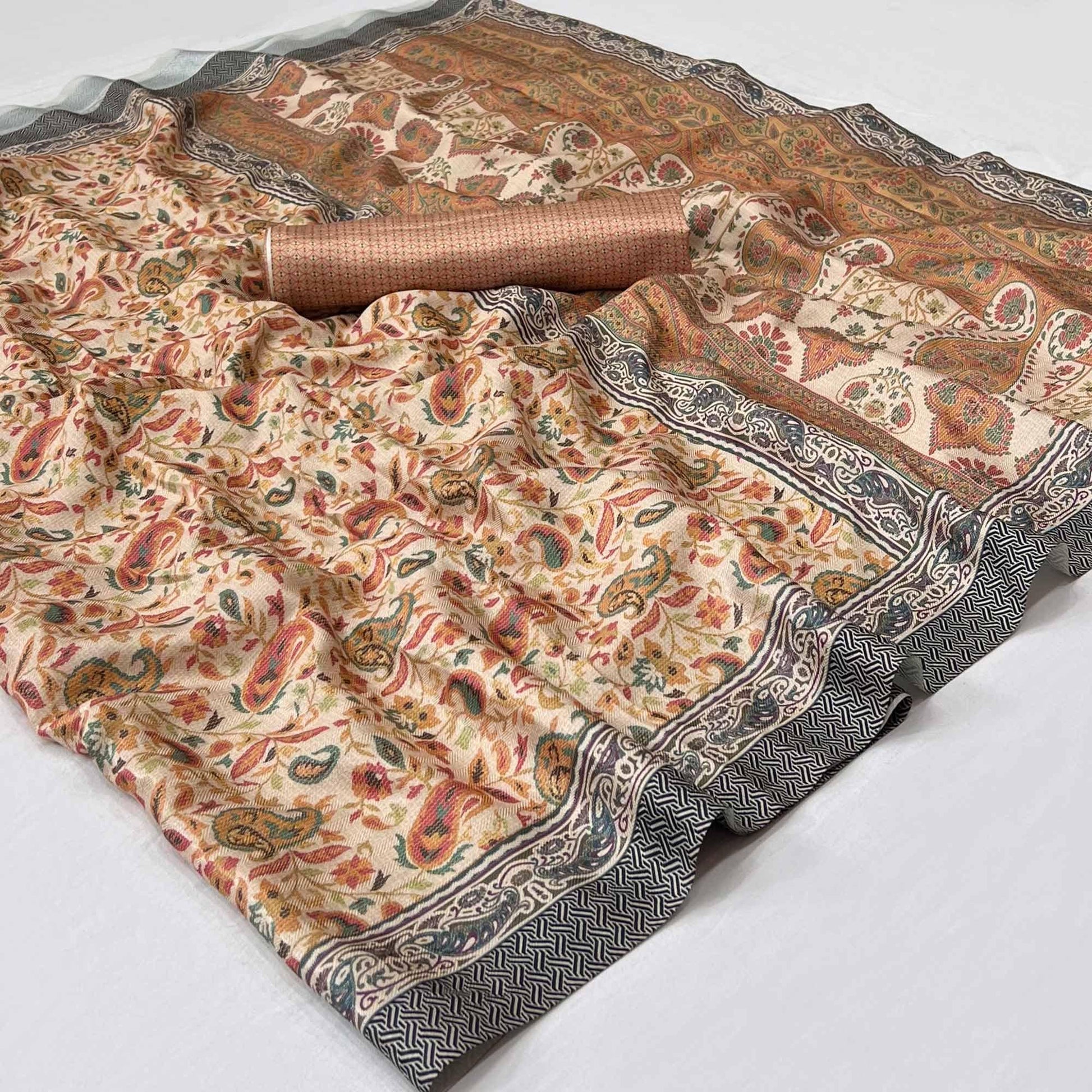 Brown Digital Printed Pashmina Saree