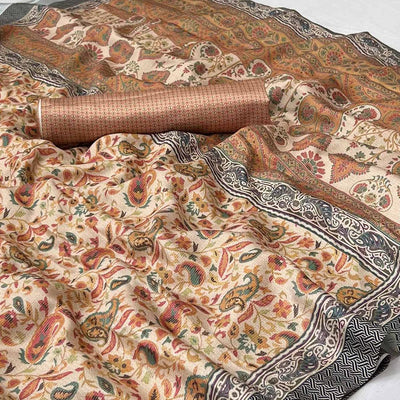 Brown Digital Printed Pashmina Saree