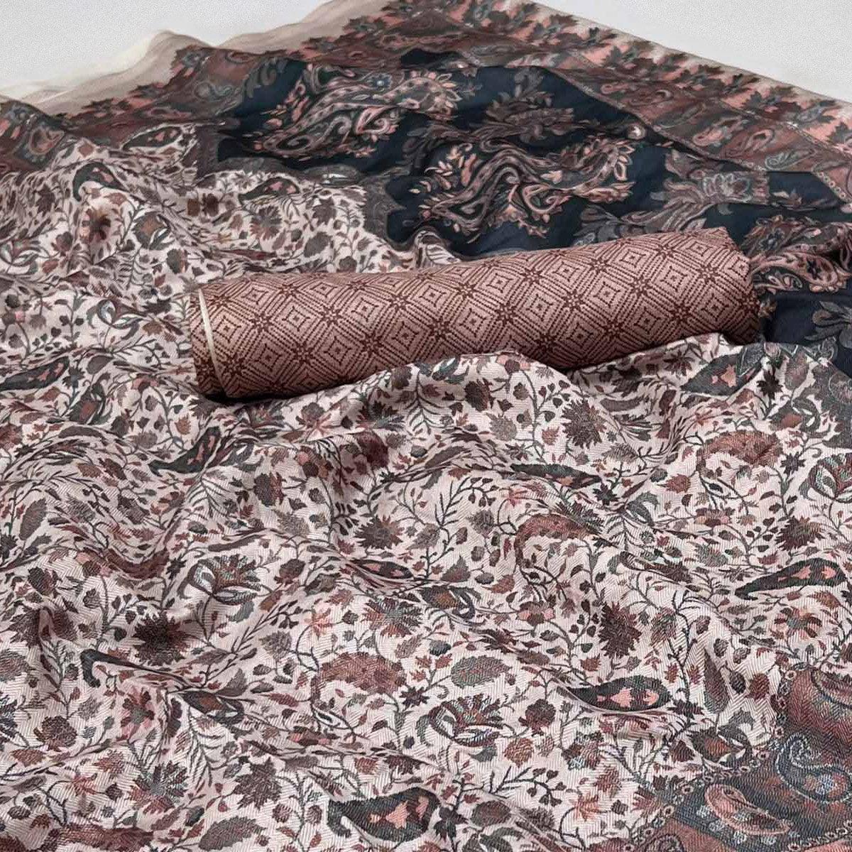 Brown Digital Printed Pashmina Saree