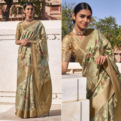 Brown Digital Printed Cotton Blend Saree