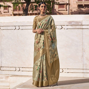 Brown Digital Printed Cotton Blend Saree