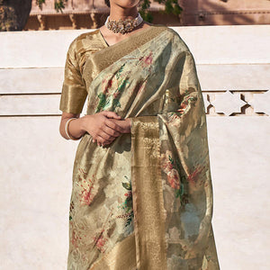 Brown Digital Printed Cotton Blend Saree