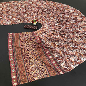 Brown Digital Printed Vichitra Silk Saree