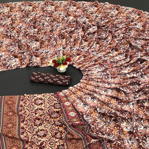 Brown Digital Printed Vichitra Silk Saree
