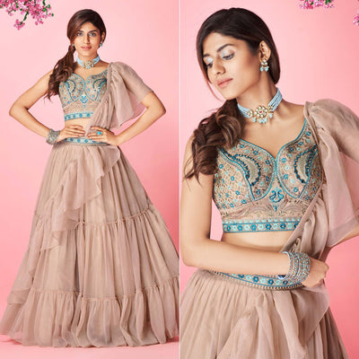 Brown Embellished With Embroidered Chiffon Lehenga Choli