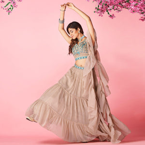 Brown Embellished With Embroidered Chiffon Lehenga Choli