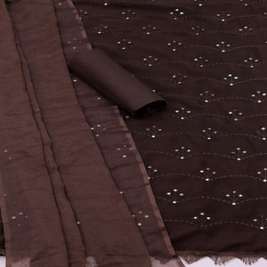 Brown Embellished With Embroidered Georgette Dress Material
