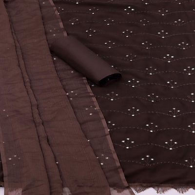 Brown Embellished With Embroidered Georgette Dress Material