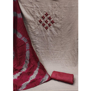 Brown Embroidered Art Silk Dress Material