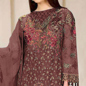 Brown Embroidered Georgette Pakistani Suit