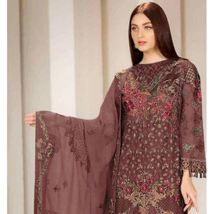 Brown Embroidered Georgette Pakistani Suit