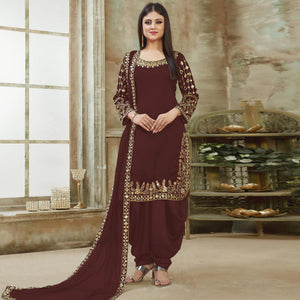 Brown Embroidered Georgette Patiala Suit