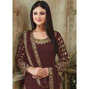 Brown Embroidered Georgette Patiala Suit