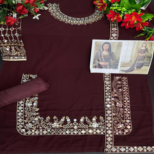 Brown Embroidered Georgette Patiala Suit