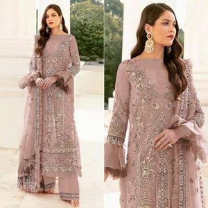 Brown Embroidered Netted Pakistani Suit