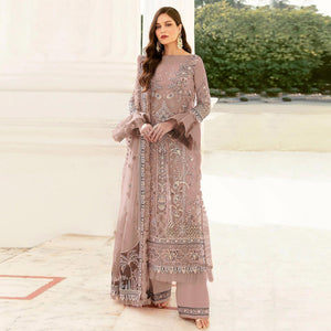 Brown Embroidered Netted Pakistani Suit