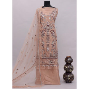 Brown Embroidered Netted Pakistani Suit