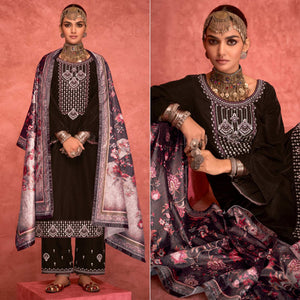 Brown Embroidered Velvet Pakistani Suit