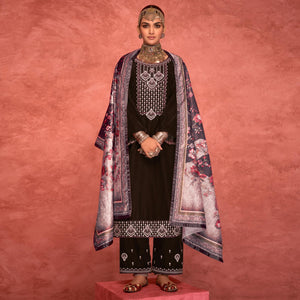 Brown Embroidered Velvet Pakistani Suit