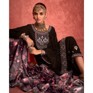 Brown Embroidered Velvet Pakistani Suit