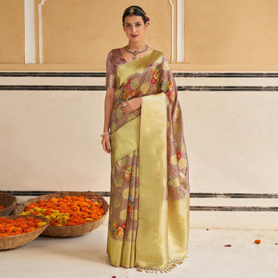 Brown Festive Wear Digital Printed Jacquard Silk Saree