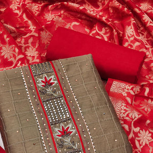 Brown Festive Wear Embellished Chanderi Dress Material