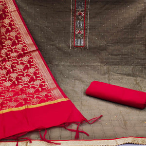 Brown Festive Wear Embellished Chanderi Dress Material