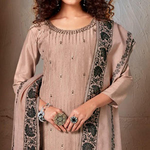 Brown Festive Wear Embroidered Chanderi Suit
