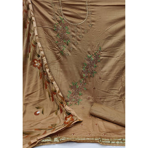 Brown Festive Wear Embroidered Cotton Dress Material