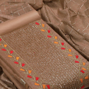 Brown Festive Wear Embroidered Cotton Dress Material
