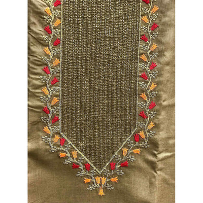 Brown Festive Wear Embroidered Cotton Dress Material
