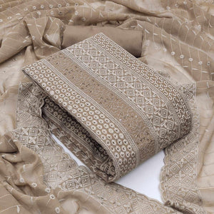 Brown Festive Wear Embroidered Georgette Dress Material