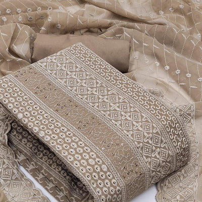 Brown Festive Wear Embroidered Georgette Dress Material