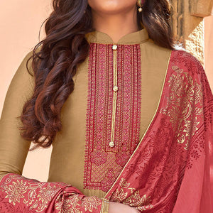 Brown Festive Wear Embroidered Viscose Cotton Silk Salwar Suit