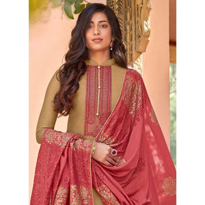 Brown Festive Wear Embroidered Viscose Cotton Silk Salwar Suit