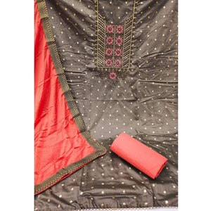 Brown Festive Wear Embroidered With Embellished Chanderi Dress Material