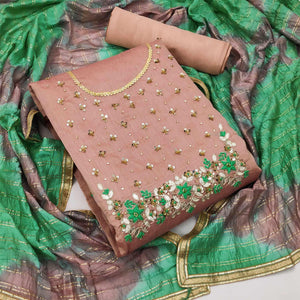 Brown Festive Wear Floral Handwork Modal Chanderi Dress Material