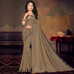 Brown Festive Wear Lace Work Silk Saree