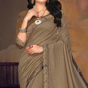 Brown Festive Wear Lace Work Silk Saree